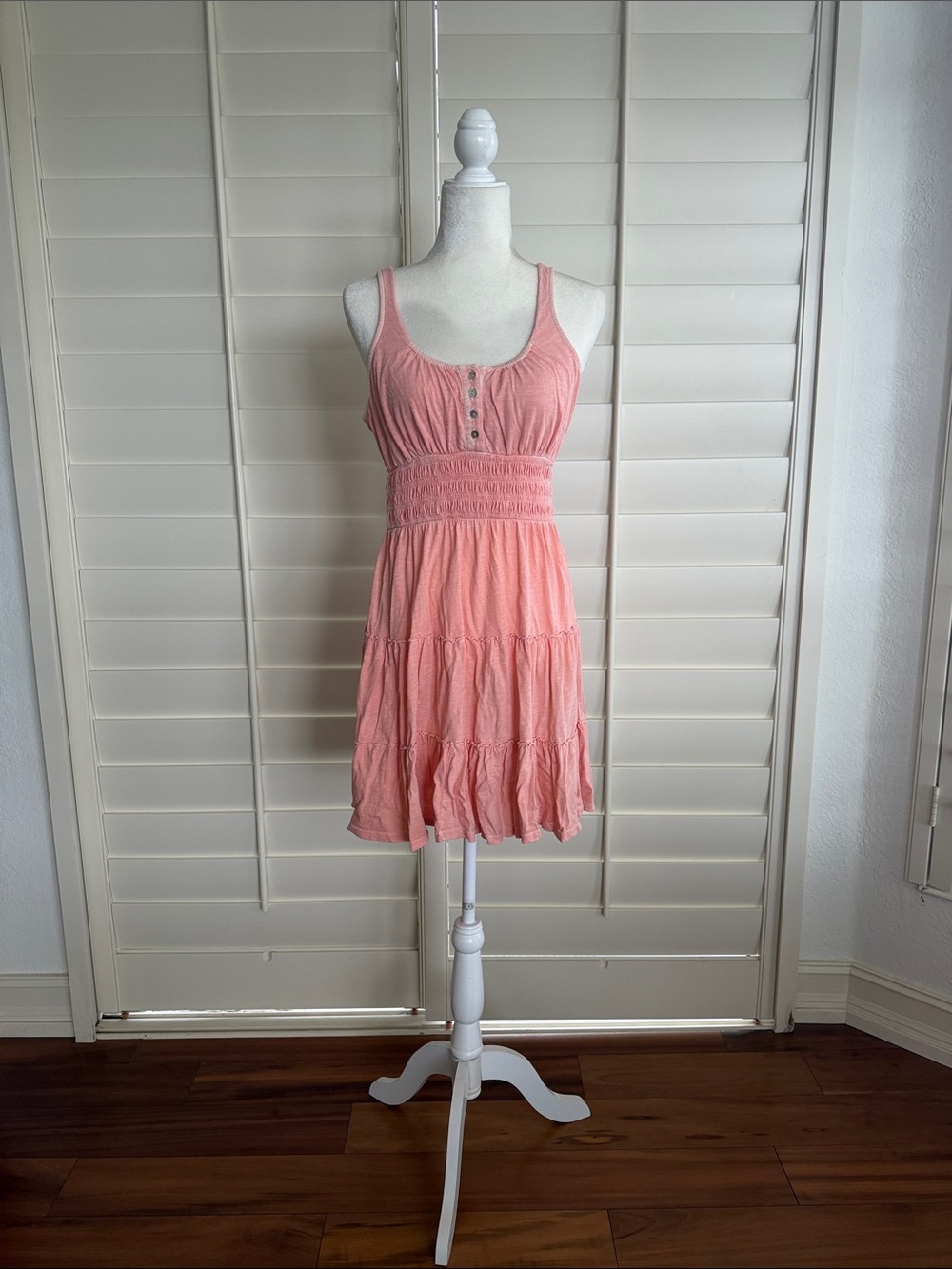 Lucky Brand Sleeveless Orange/ Pink Tiered Smocked Waist Dress XS